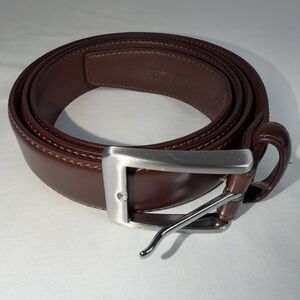 XOUXOU Men's Brown Dress Belt Size 44 Silver Prong Buckle Faux Leather